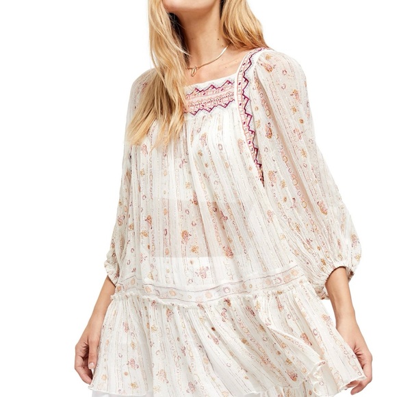 Free People Embroidered Tunic top small dance - Picture 8 of 12
